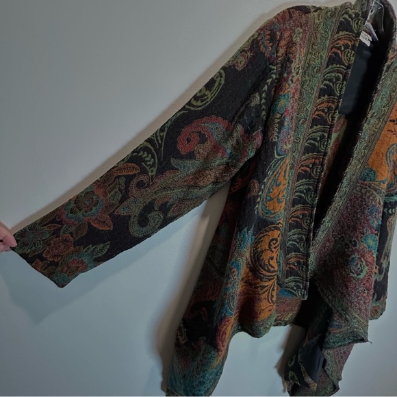 Parsley & Sage Plum, Orange, Green Wool Paisley Open Jacket High-Low Hem - Large - Picture 4 of 7